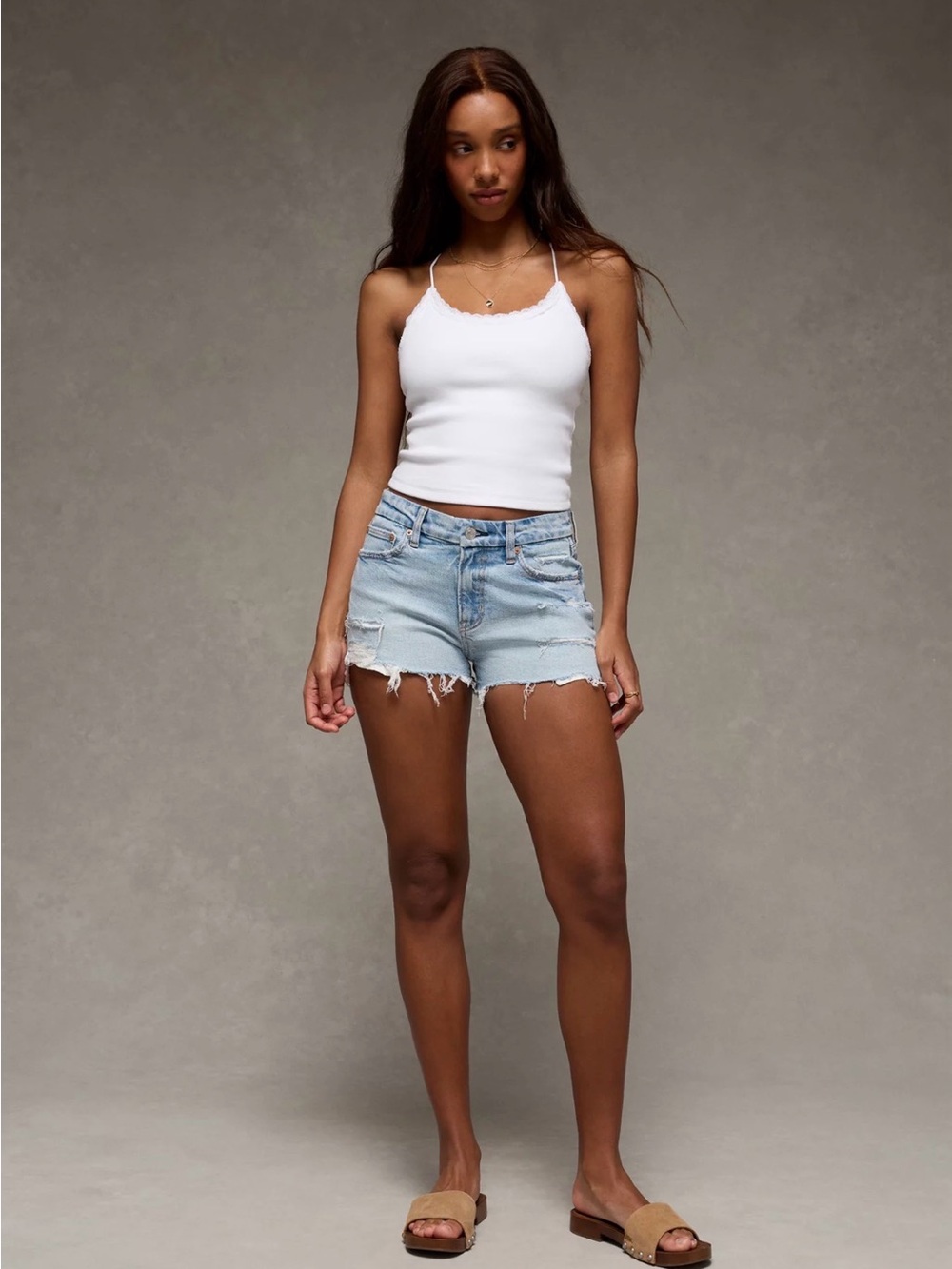 American Eagle Outfitters Light Blue Distressed Denim Shorts